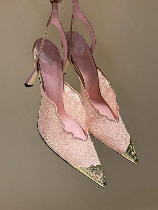 Shoes - Pink Fashionable Women's Pointed Toe Lace Sandals